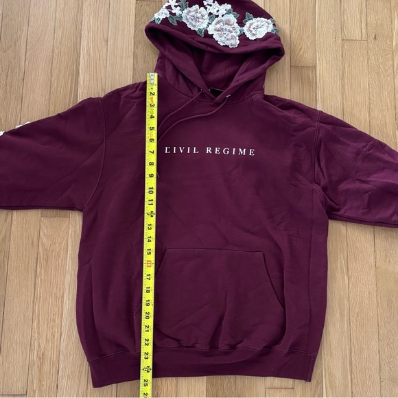 Civil Regime Hoodie Champion Floral Burgundy Maroon Roses Mens Medium Sweatshirt - Picture 6 of 9